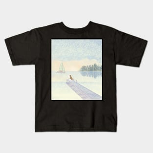 Dog on dock Kids T-Shirt